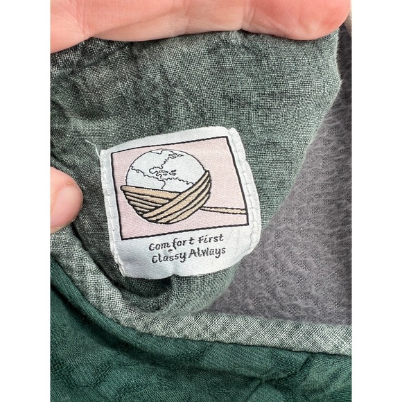 Comfort First Dress Womens Sz L Medieval Linen Lace Up Empire Waist Green Washed - Picture 9 of 11